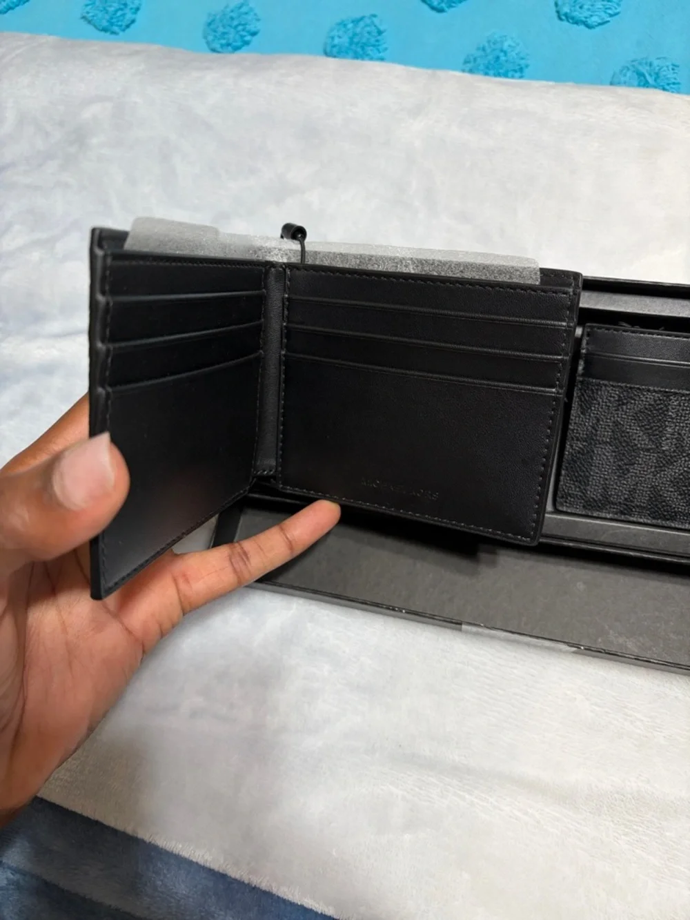 Michael Kors His & Hers Black Monogram Bifold Wallet & Matching Card Holder Set - Picture 3 of 7